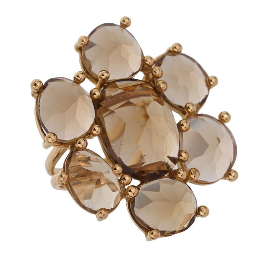 Tous Smoky Quartz Yellow Gold Cocktail Ring Sz 6 1/2