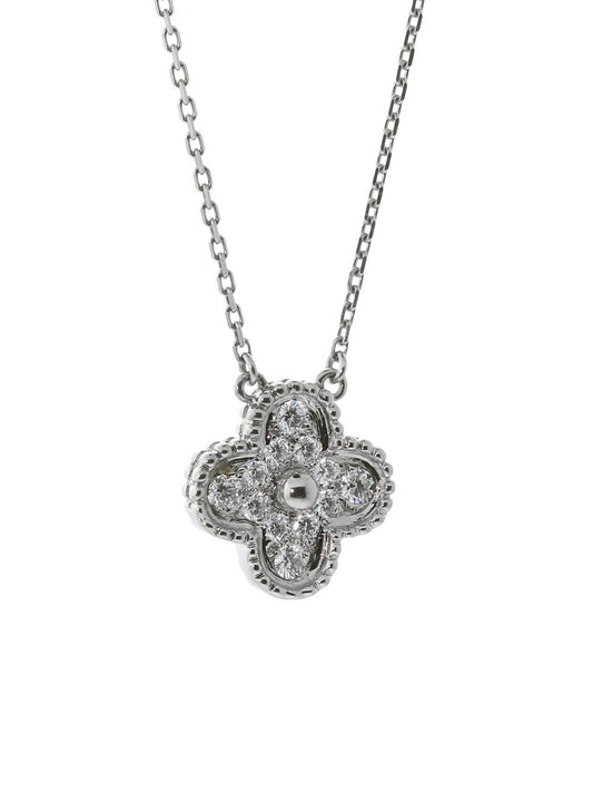 Van Cleef & Arpels Diamond Alhambra Necklace White Gold