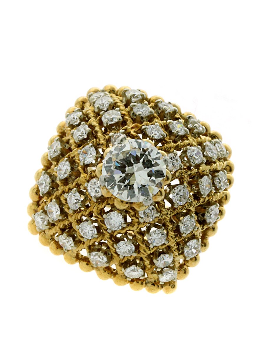 Van Cleef & Arpels Gold Diamond Ring and Earring Suite