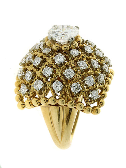 Van Cleef & Arpels Gold Diamond Ring and Earring Suite