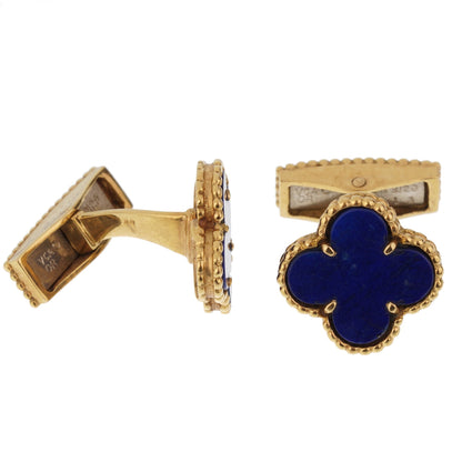 Van Cleef Arpels Lapis Alhambra Yellow Gold Cufflinks