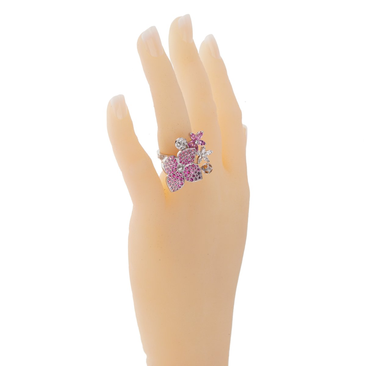 Van Cleef Arpels Melia Pink Sapphire Diamond Floral Motif Ring