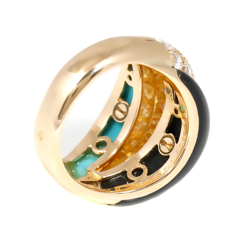 Van Cleef & Arpels Onyx Turquoise Diamond Gold Bombe Ring