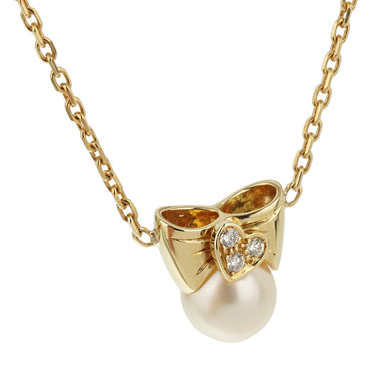 Van Cleef Arpels Pearl Diamond Bow 18k Yellow Gold Necklace