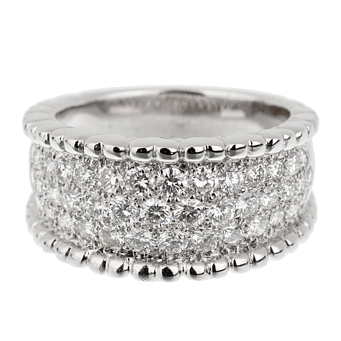 Van Cleef & Arpels Perlee Diamond White Gold Cocktail Ring Sz 6