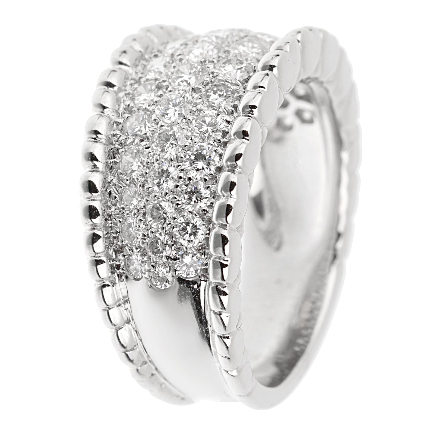 Van Cleef & Arpels Perlee Diamond White Gold Cocktail Ring Sz 6