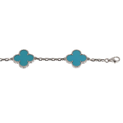 Van Cleef & Arpels Turquoise 5 Motif Vintage Alhambra 18k White Gold Bracelet