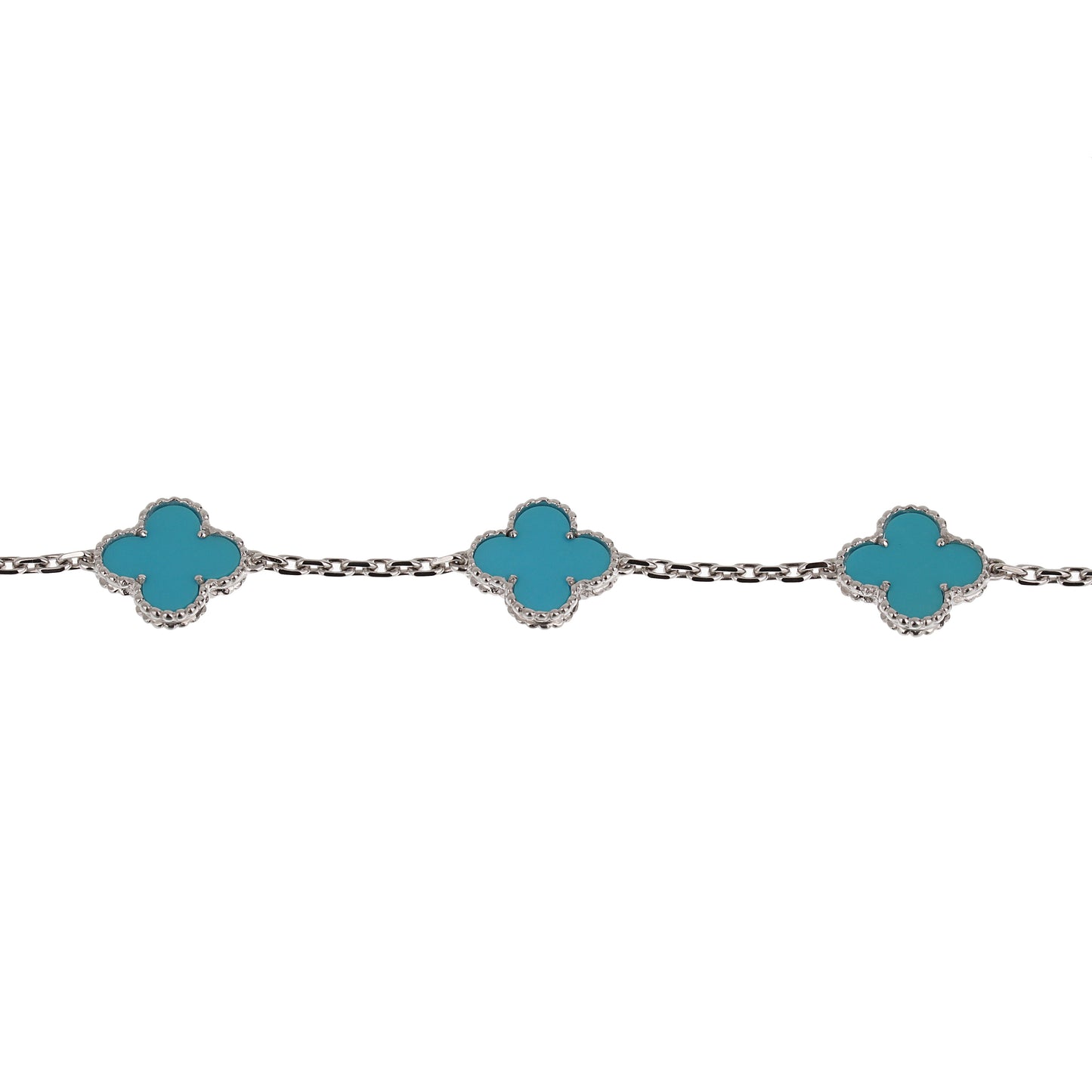 Van Cleef & Arpels Turquoise 5 Motif Vintage Alhambra 18k White Gold Bracelet