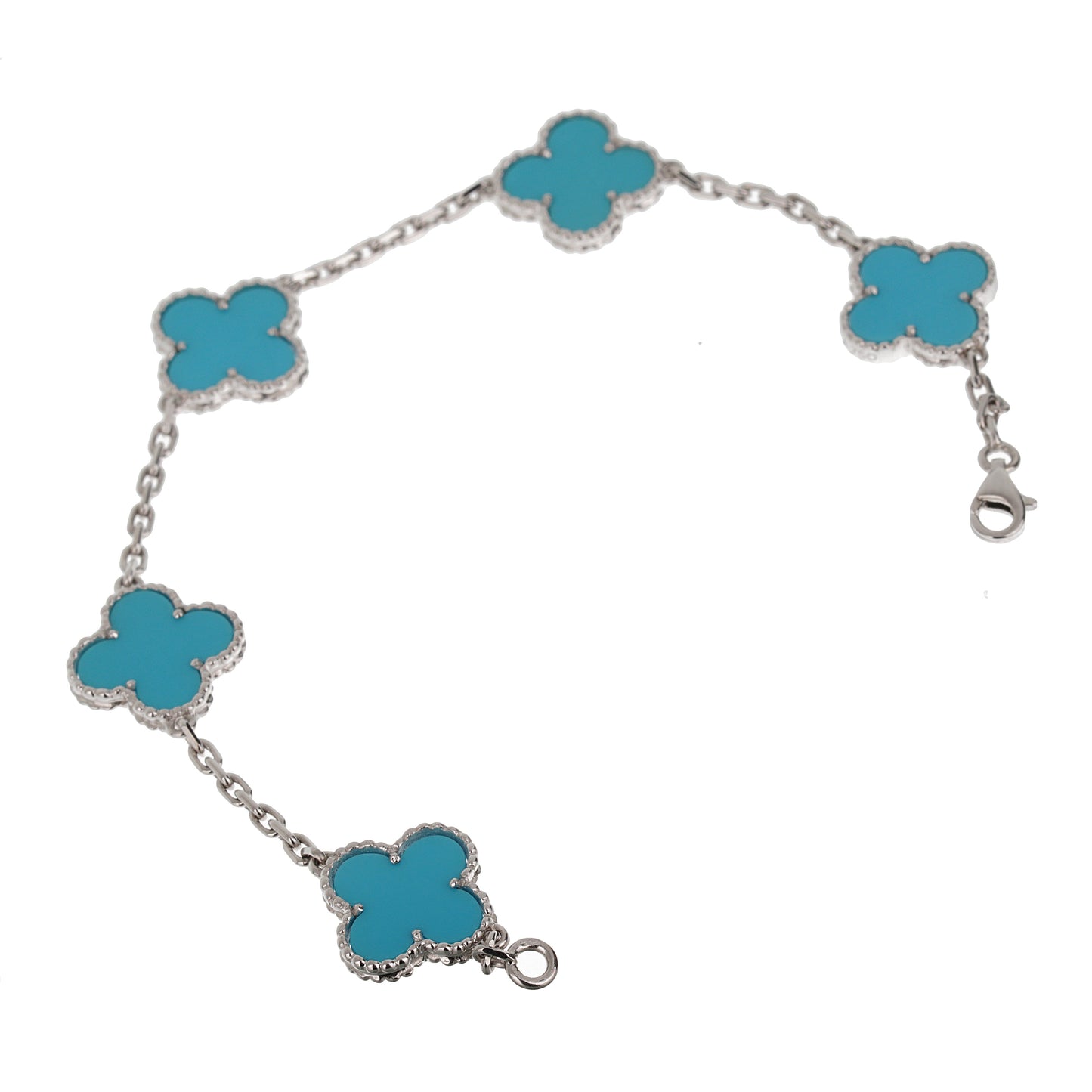 Van Cleef & Arpels Turquoise 5 Motif Vintage Alhambra 18k White Gold Bracelet