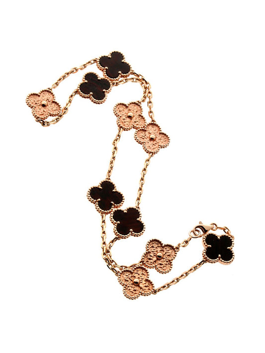 Van Cleef Arpels Vintage Alhambra Bois D'amourette Rose Gold Necklace