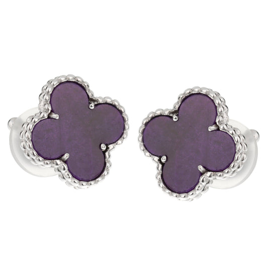 Van Cleef Arpels Vintage Alhambra 18k White Gold Sugilite Earrings