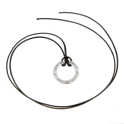 Versace Greek Key White Gold Pendant Leather Necklace