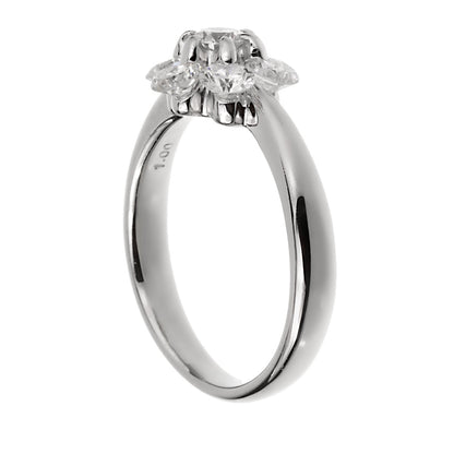 Vintage Flower Platinum Diamond Ring Sz 5 1/2